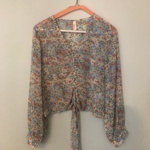 floral silky tie shirt